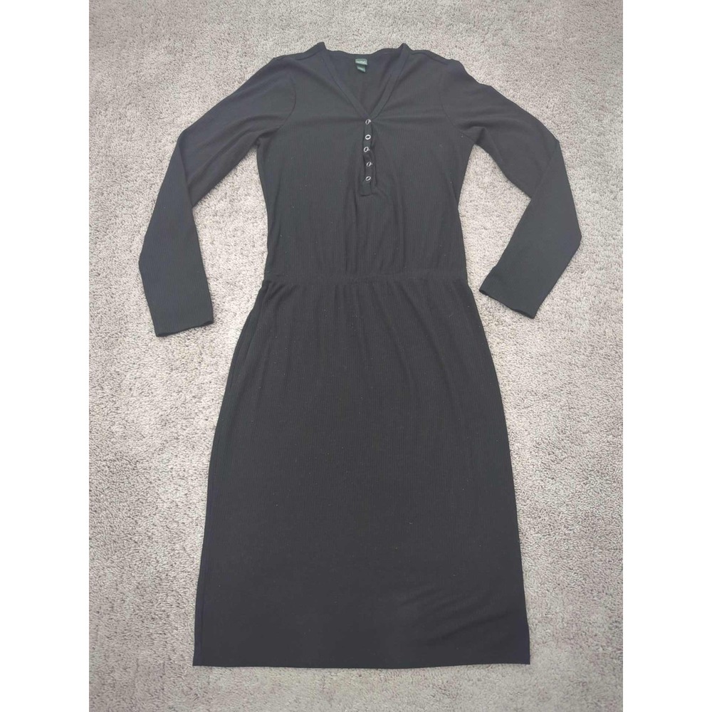 Wild Fable‎ Dress Womens Large Black Henley Long Sleeve Midi Ribbed Knit